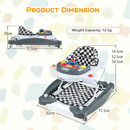 6 in 1 Baby Walker Foldable Push Along Walkers with 3 Adjustable Heights