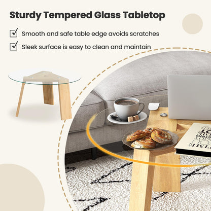 Round Coffee Table with Rubber Wood Tripod Support Frame