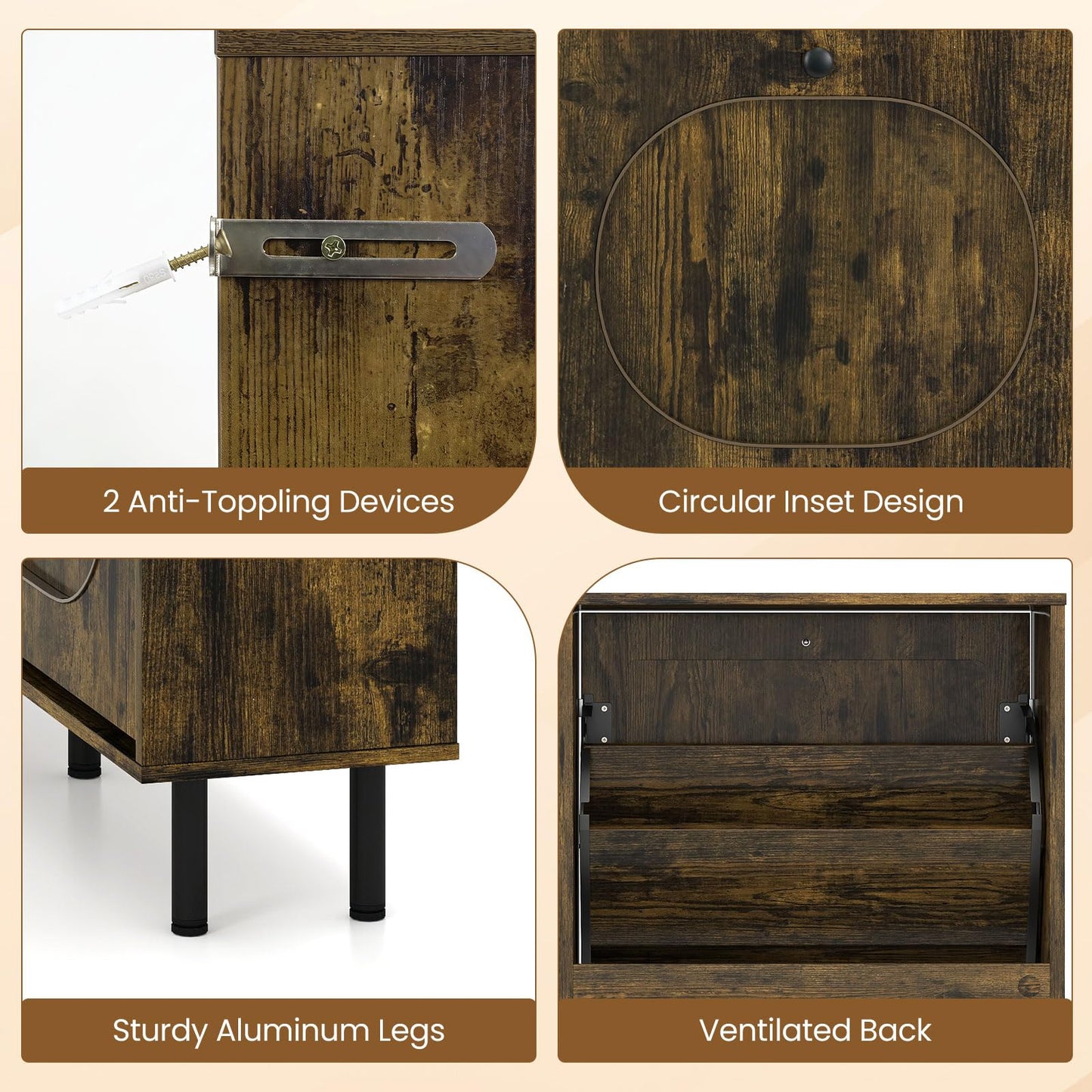 Narrow Shoe Cabinet with 4 Flip Drawers