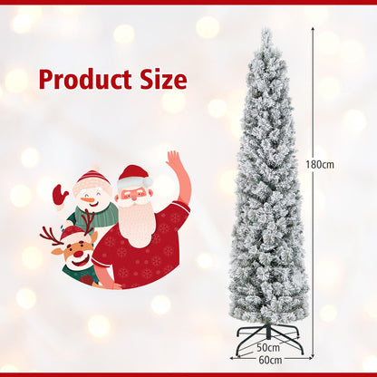 6 FT Slim Pencil Christmas Tree, Pre-lit Xmas Tree with Branch Tips