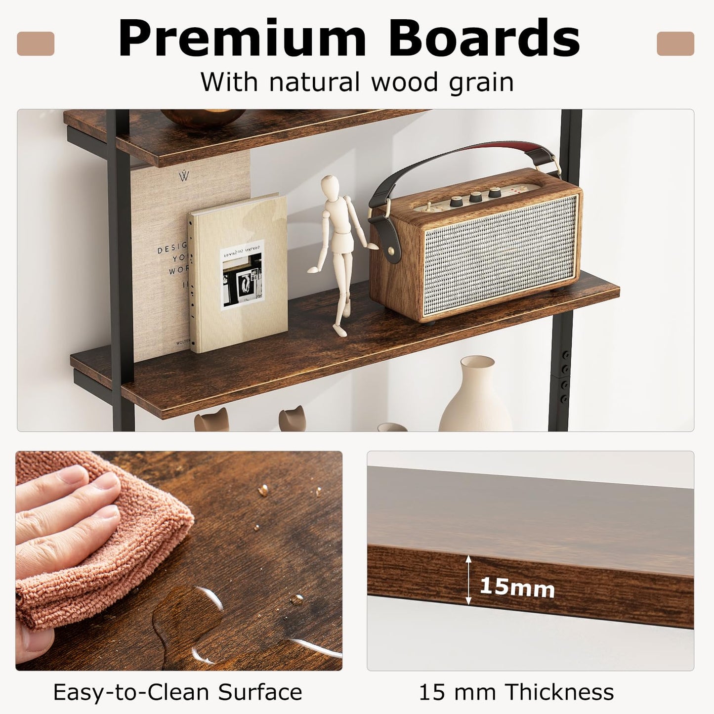 4 Tier Wall Mounted Industrial Pipe Shelving Wood Floating Shelves