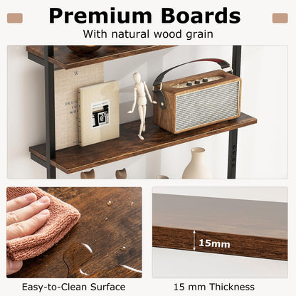 4 Tier Wall Mounted Industrial Pipe Shelving Wood Floating Shelves