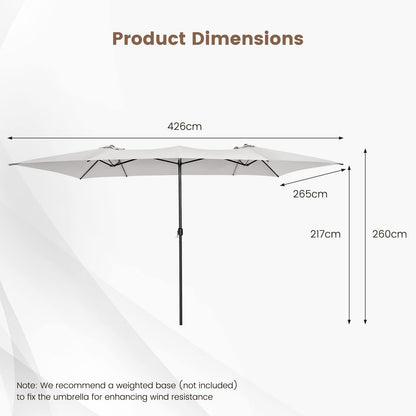 4.3m Double-Sided Patio Umbrella with Crank Handle & Vented Tops