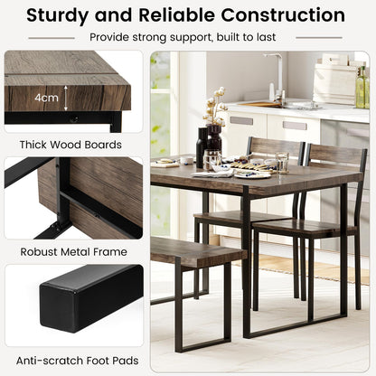 4-Piece Wooden Rectangular Dining Table Set with 1 Bench and 2 Armless Chairs for 4