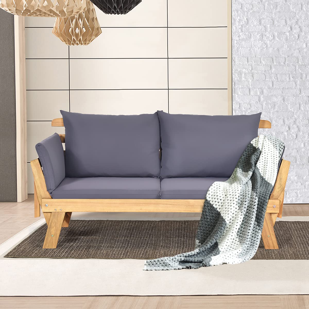 3 in 1 Convertible Cushioned Loveseat Lounger Couch with Folding Armrests and Pillows