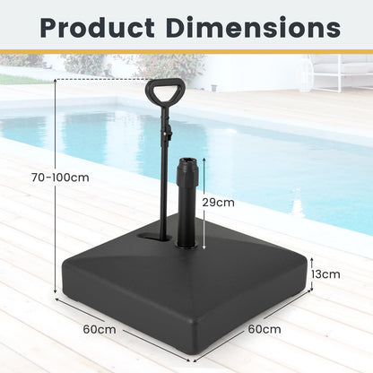 59kg Water & Sand Fillable Patio Parasol Stand with 3 Wheels and Pull Rod