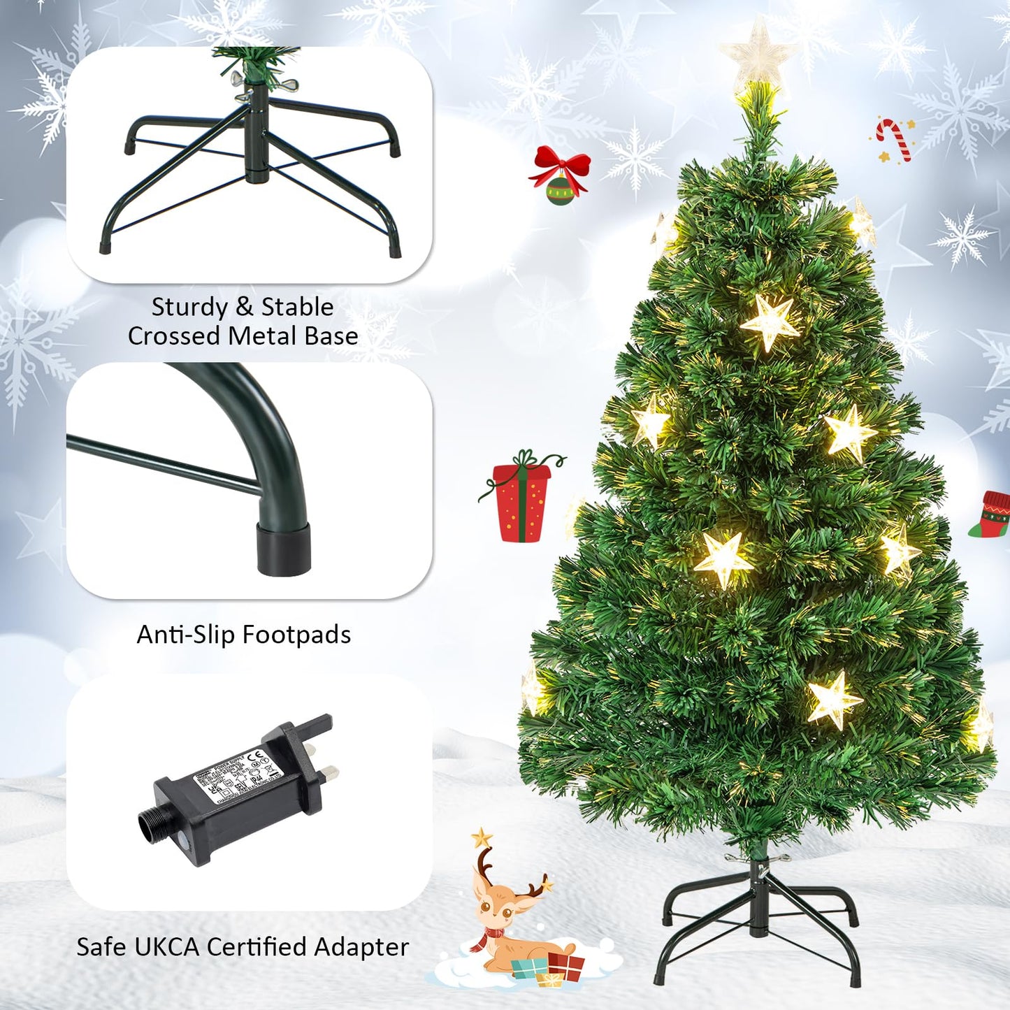 5/6FT Fiber Optic Artificial Christmas Tree with 21 Star LED Lights