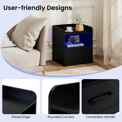 Modern Nightstand with Drawer and Open Shelf for Living Room and Bedroom