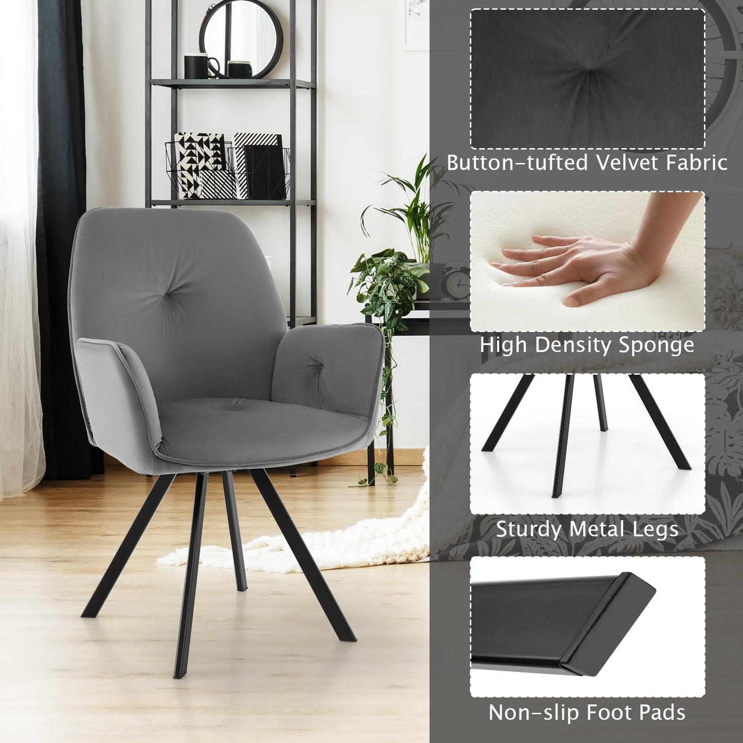 2 PCS Swivel Accent Arm Chairs with Metal Legs and Anti-slip Foot Pads