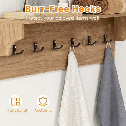 Wall-Mounted Coat Rack with Shelf, 80cm Wooden Wall Shelf Clothes Hanger