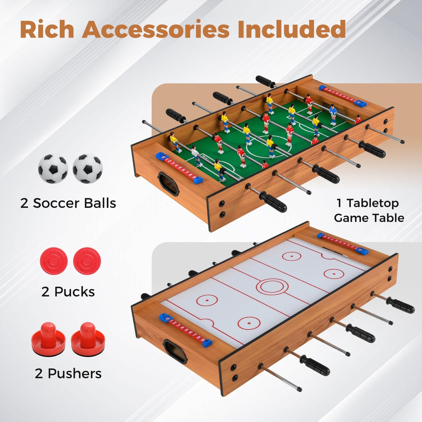 2 In 1 Multi Game Table Compact Tabletop Foosball Table and Hockey Game