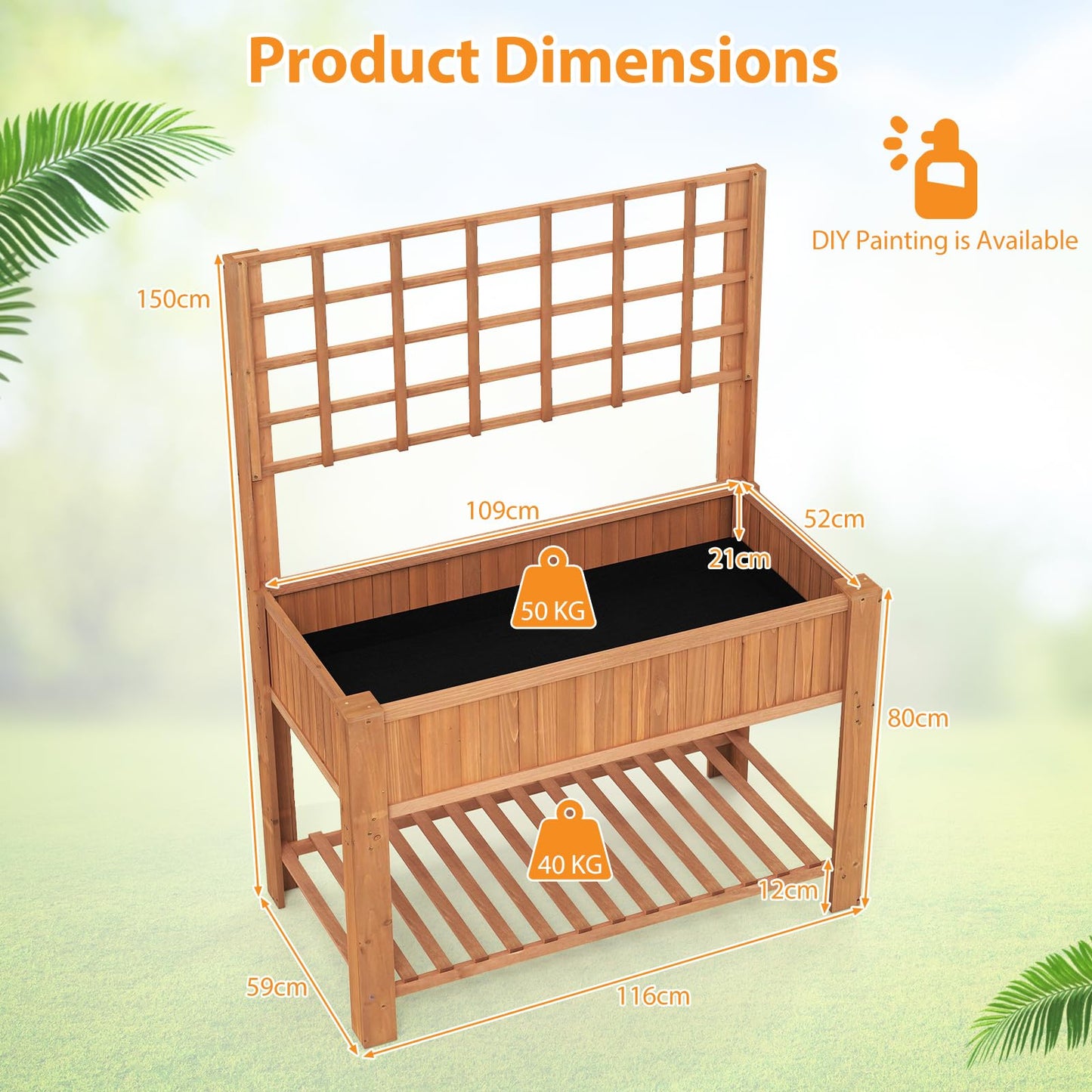 2 Tier Raised Garden Bed with Trellis for Climbing Plants Vines Fruit