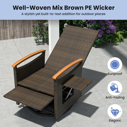 Outdoor 360° Swivel Rattan Recliner Chair with Adjustable Backrest and Footrest