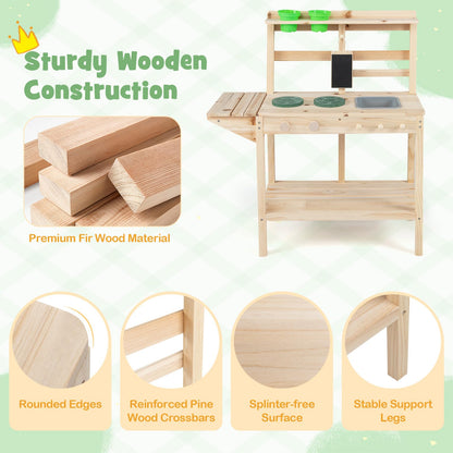 Mud Kitchen, Outdoor Kids Play Kitchen with Stoves, Sink, Rotation Knobs