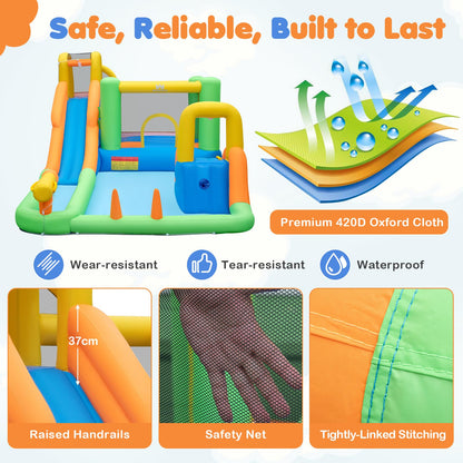 11-in-1 Inflatable Bounce House with Water Slides for Kids without Blower