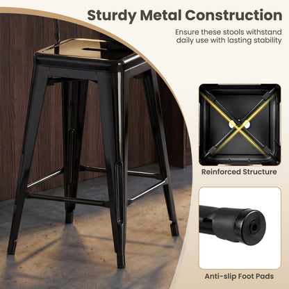 62 cm Metal Bar Stools Set of 4 with Backrests and Footrests