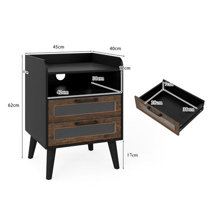 Mid Century Nightstand Modern Bedside Table with Charging Station