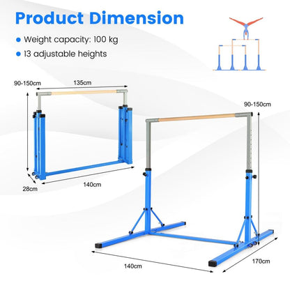 Kids Foldable Gymnastics Bar with 13 Adjustable Height