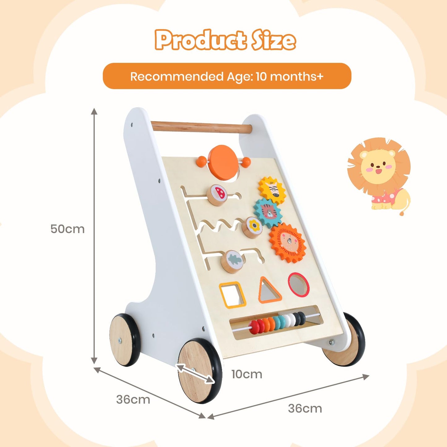 Toddler Push Walker with Handle & Rubber Wheels