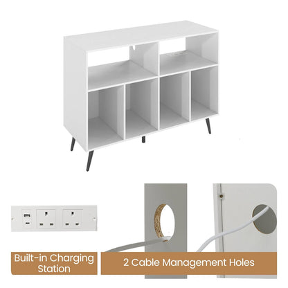 Record Player Stand with Charging Station and Storage Shelves