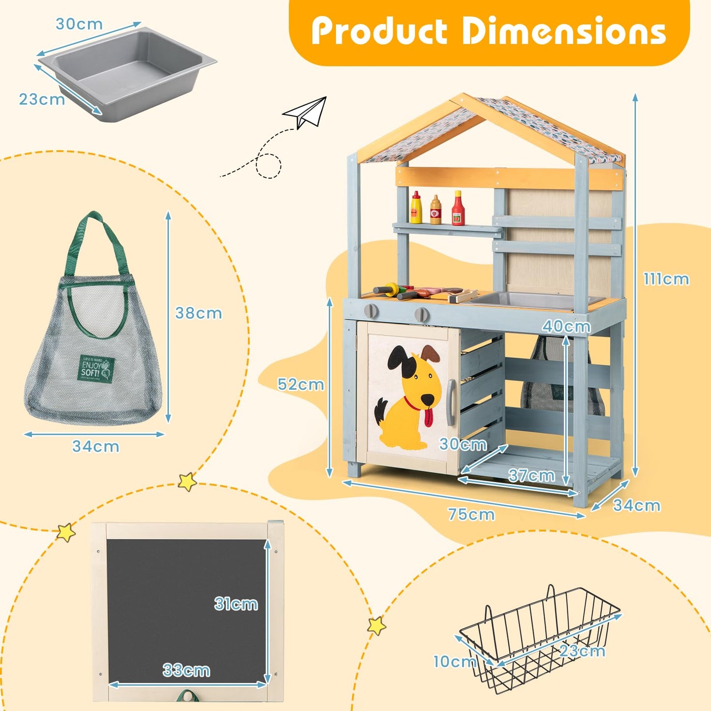 2 in 1 Wooden Mud Kitchen and Grocery Store with Removable Sink