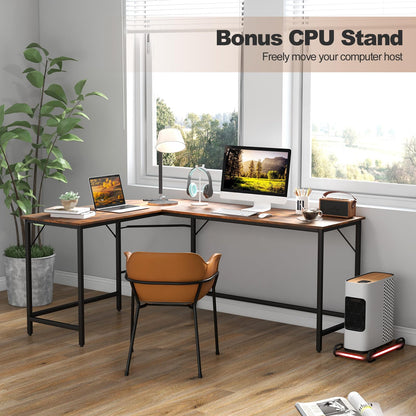 下架-排插有问题L-Shaped Computer Desk, 168cm Metal Frame Corner Writing Workstation with Charging Station