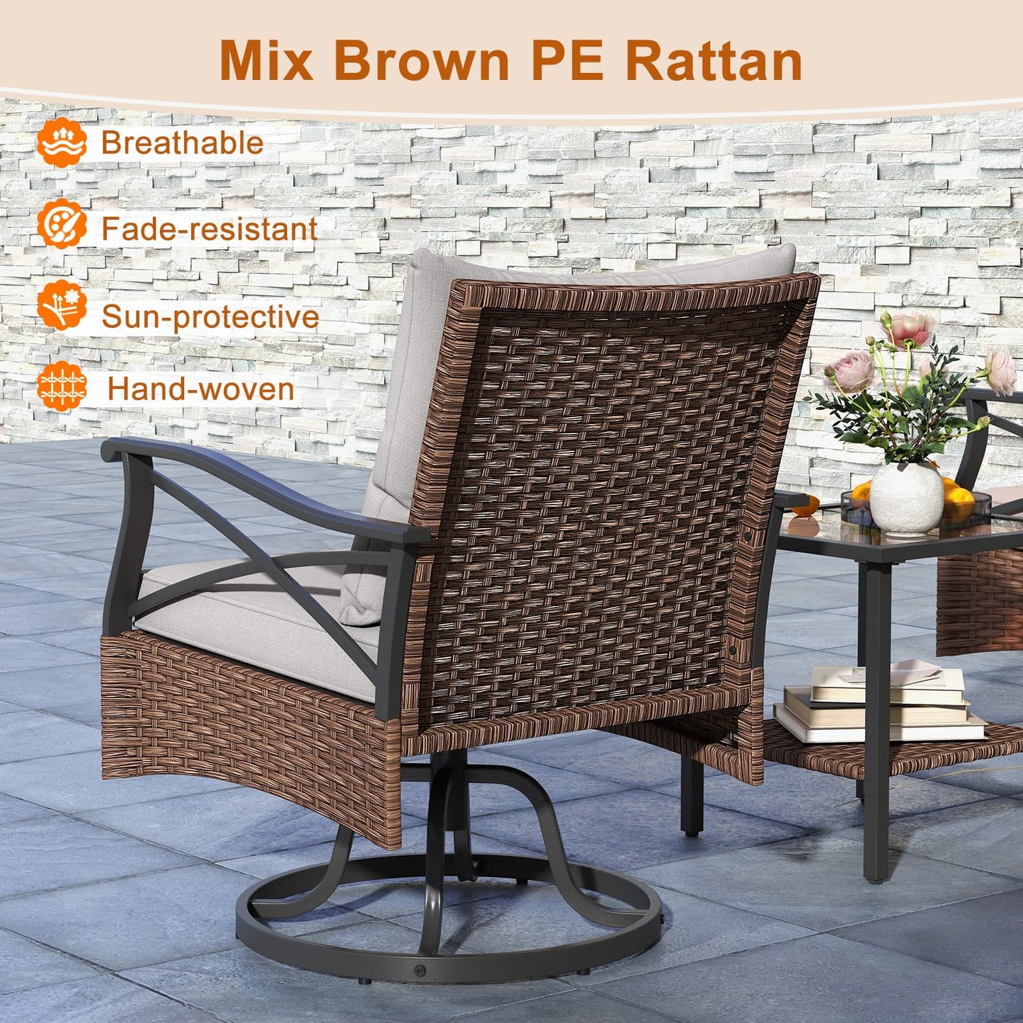 3 Piece Patio Swivel Rocker Set with 2-Tier Coffee Table