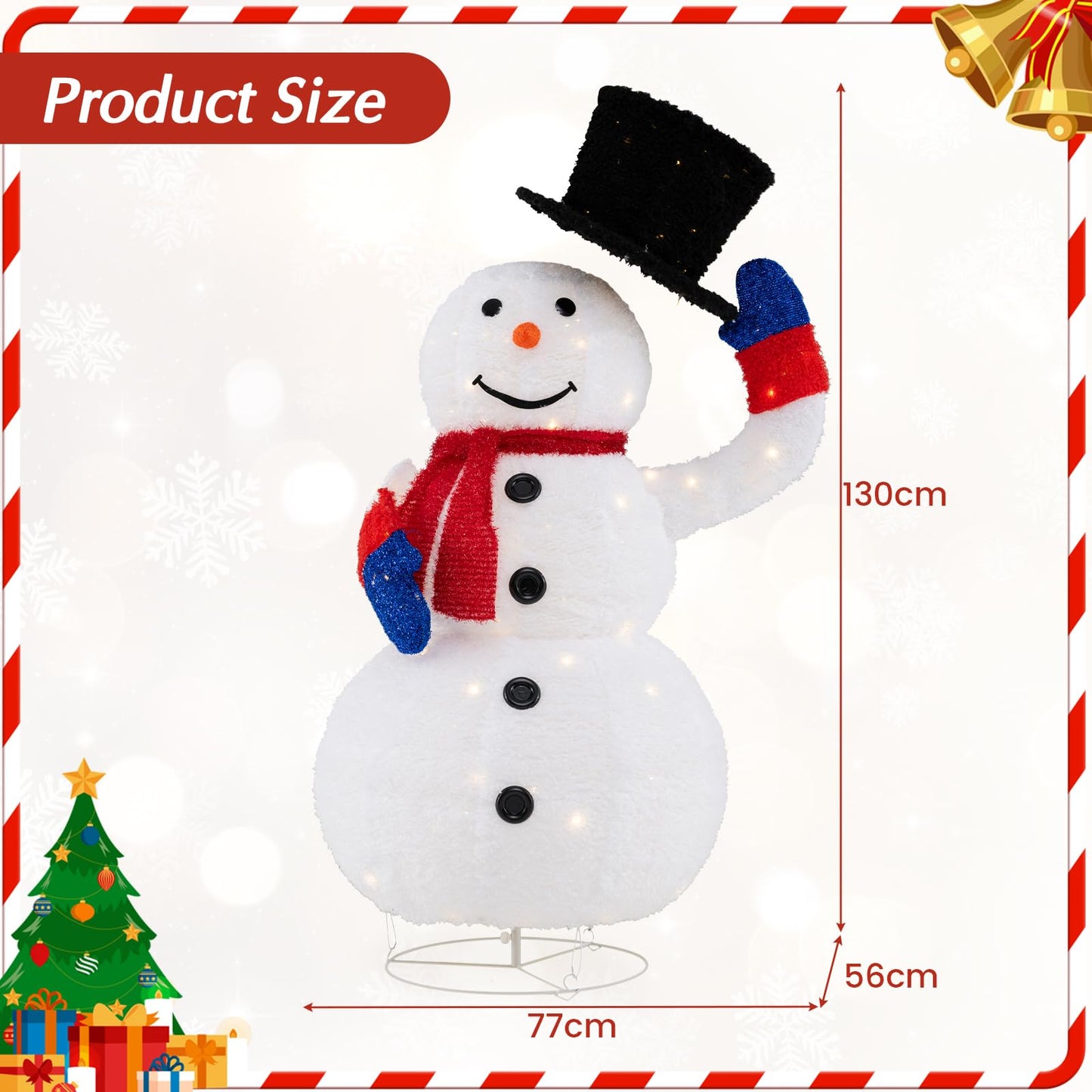 Pre-Lit Christmas Snowman with 120 Built-in LED Lights for Lawn