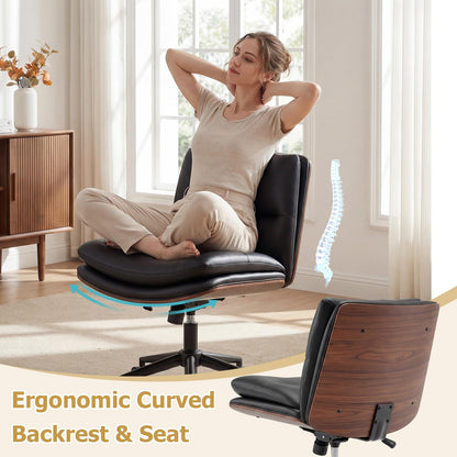 Armless Office Chair with Swivel Wheels & Curved Backrest for Home Office
