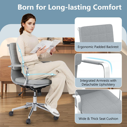 Upholstered Linen Conference Chair with Padded Seat and Armrests