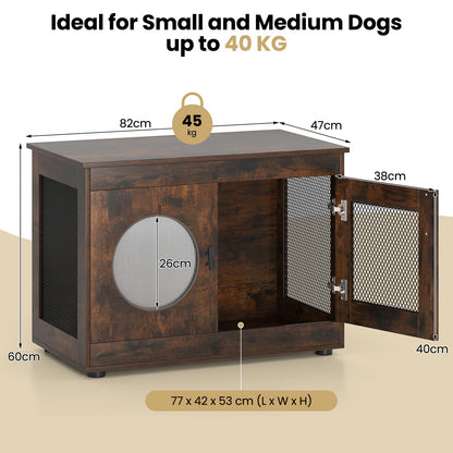 Dog Crate Furniture with Metal Mesh & Translucent Window for Small Medium Dogs