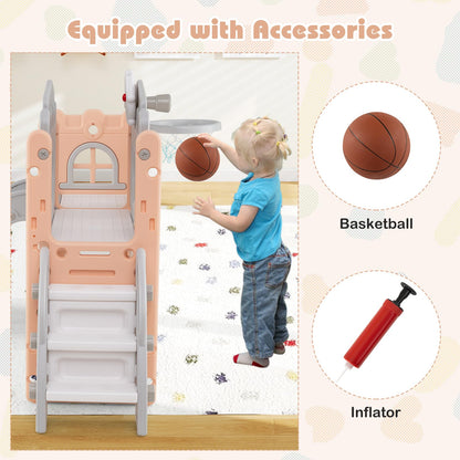 9 in 1 Toddler Slide L Shaped Kids Slide and Climber Playset with Basketball Hoop