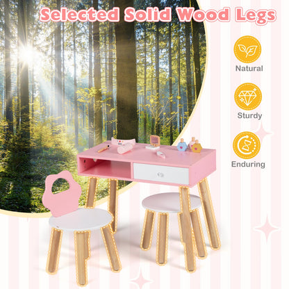 Kids Pretend Nail Salon Playset with Chair and Stool Wooden Toddlers Makeup and Manicure Kit