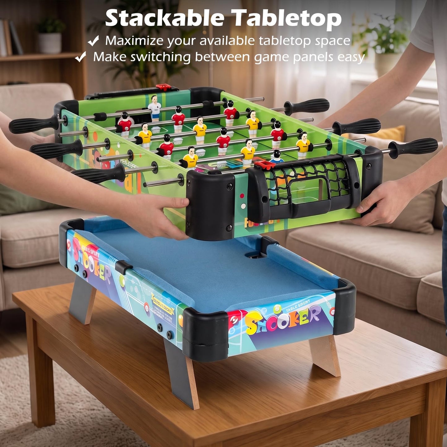 4 in 1 Combo Game Table Set, Wooden Kids Gameplay Tabletop