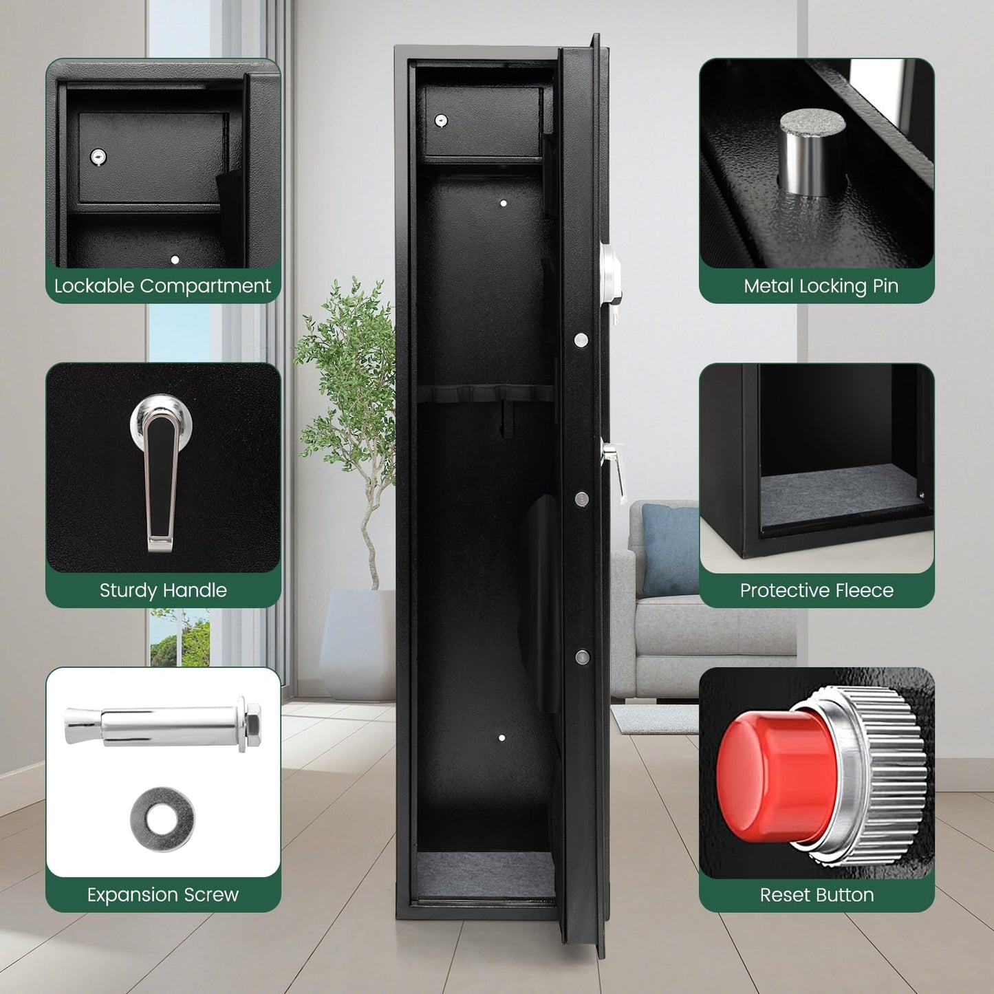 5-Rifle Long Heavy Duty Gun Cabinet with Digital Keypad