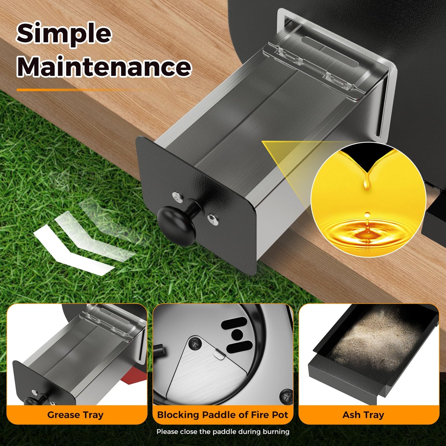 8-in-1 Portable Pellet Grill with Digital Control and Meat Probe for Backyard