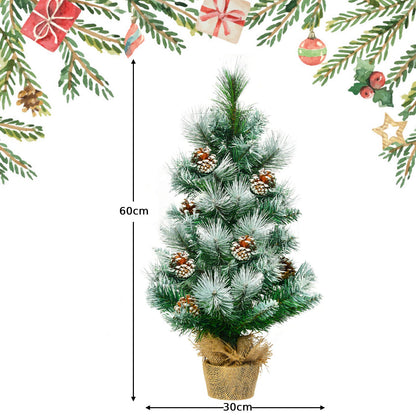 2 Feet Snow Flocked Pine Artificial Christmas Tree with Pine Cones