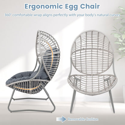 PE Wicker Egg Chair with Removable Seat and Back Cushion for Indoor Outdoor