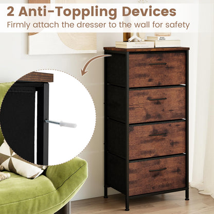 4 Drawers Dresser Fabric Storage Tower with Wooden Top for Entryway Living Room and Closet