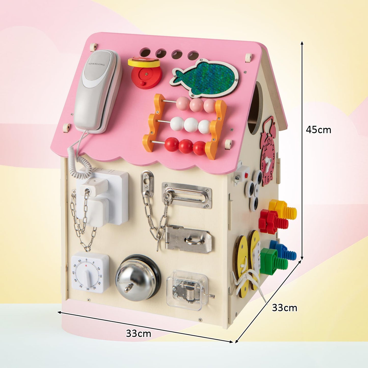 Wooden Busy House Toddler Learning Toy with Music Box