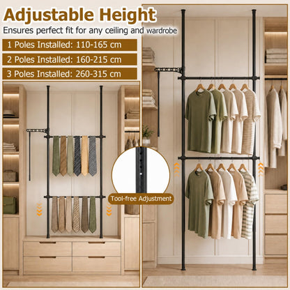 Adjustable Floor to Ceiling Clothes Rack with Double Rods & Folding Drying Rack for Laundry