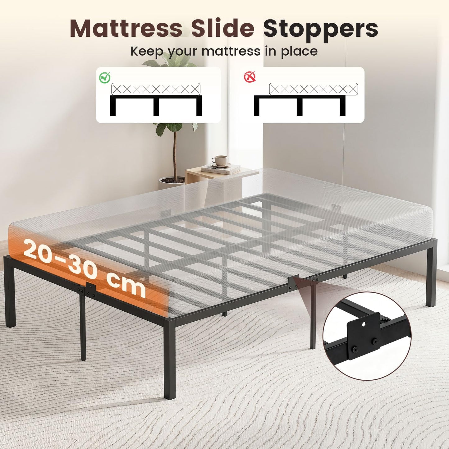 4ft6 Double Bed Frame, 135 x 190cm Heavy-Duty Metal Platform Bed Frames