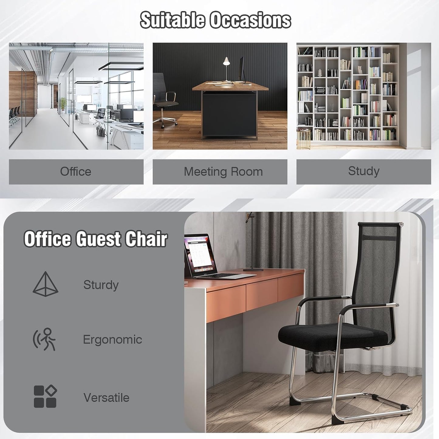 Meeting Office Chairs Set of 2/4, Mesh Reception Desk Chairs