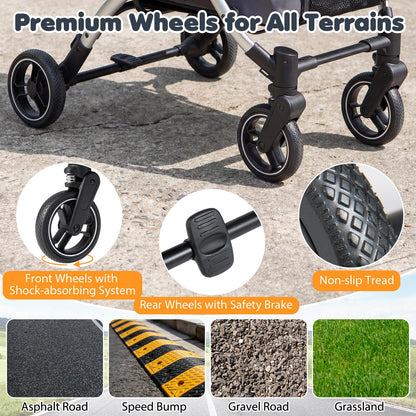 Double Pet Stroller with 2 Detachable Carriers 4-in-1 Foldable Dog Jogger Car Seat