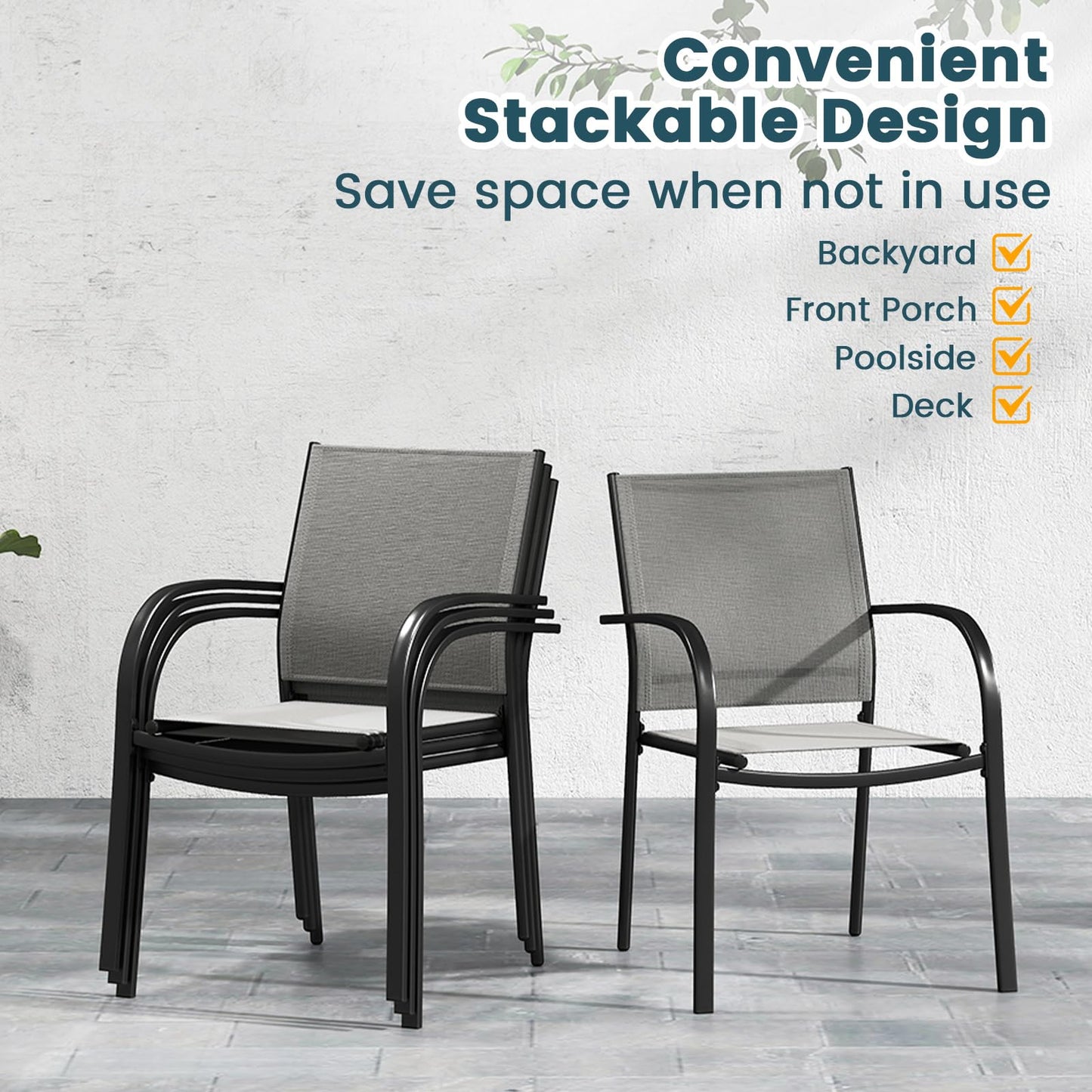 2 Pieces Outdoor Dining Chairs with Armrests and Breathable Fabric