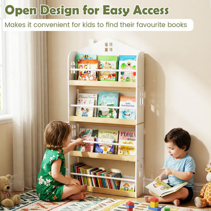 Kids Bookshelf, 4-Tier Book Display Rack with Anti-Falling Baffles