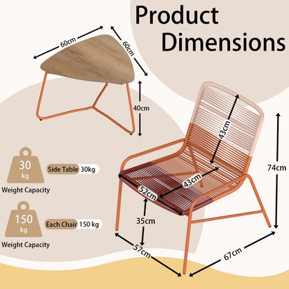 Outdoor Rattan Furniture Set with 2 Gradient Chairs and Wood-Plastic Side Table