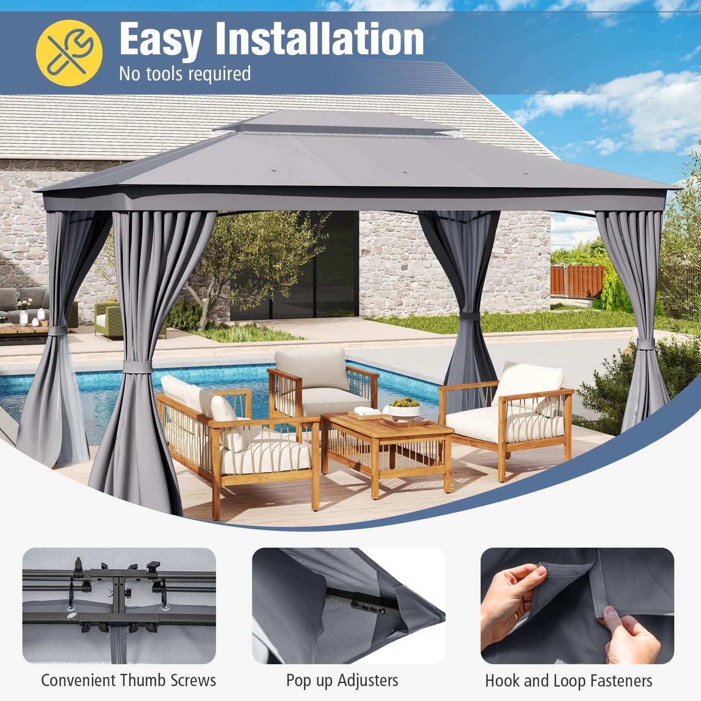 Outdoor Double-Roof Patio Gazebo Canopy Tent with Mesh Netting