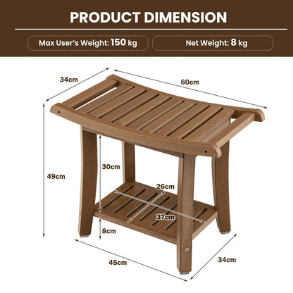 2-Tier Slatted Spa Bath Stool with Storage Shelf & Handles
