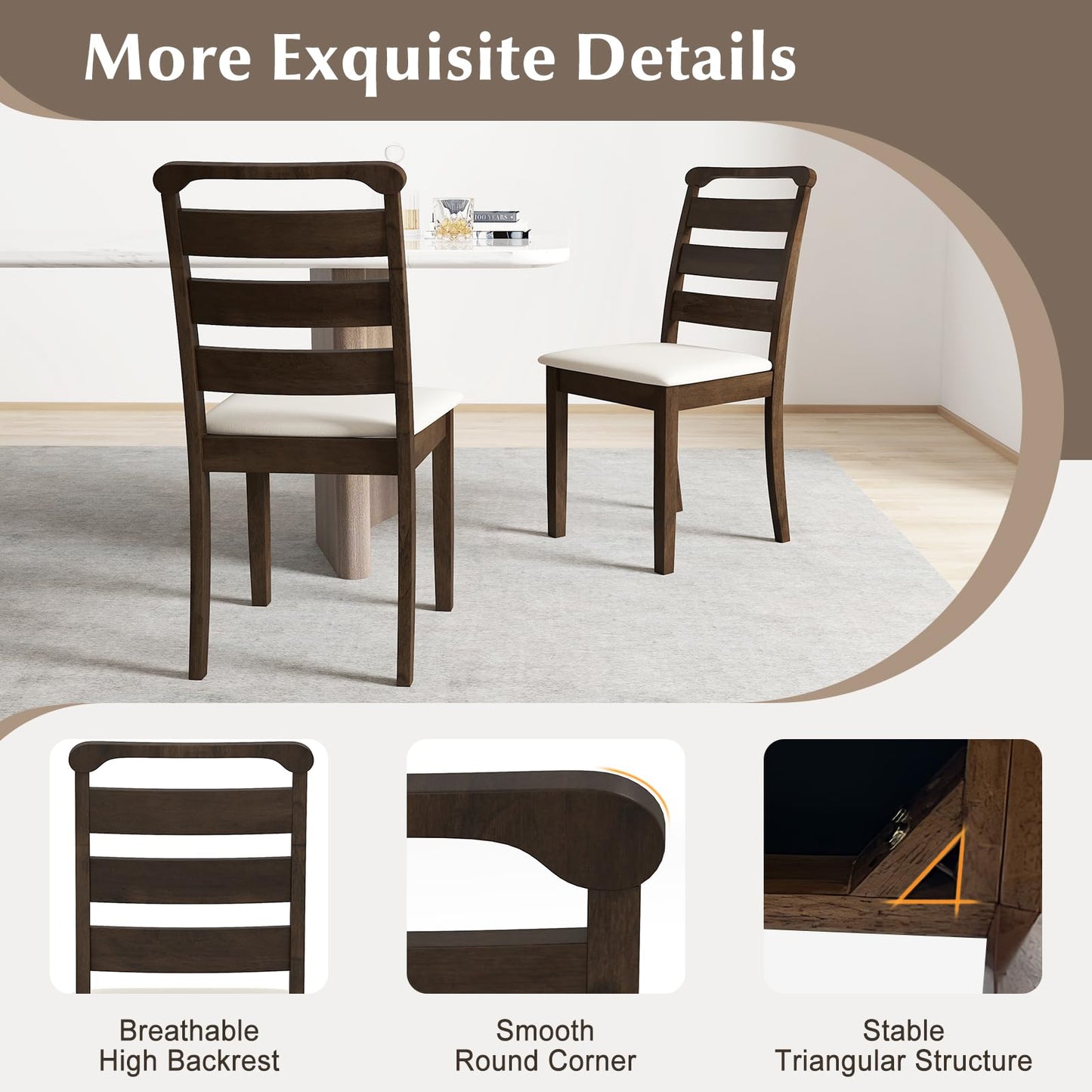 Modern Dining Chair Set of 2 Upholstered Farmhouse Chairs with Rubber Wood Frame